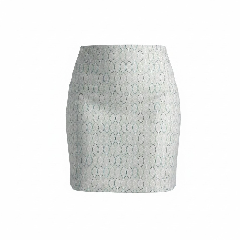 Geoffrey Beene Sport Women Gray Teal Geometric Oval Print Stretch Skirt Size 2
